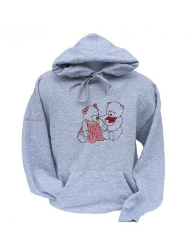 Sweat-shirt gris chiné - Broderie couple d'oursons rose en stock