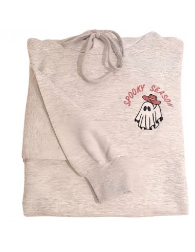 Sweat-shirt gris chiné - Broderie Spooky et le chapeau pas chere