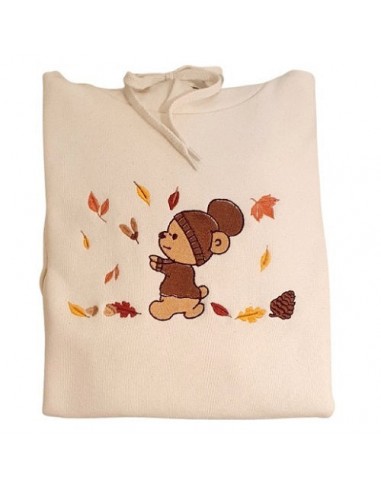 Sweat-shirt écru - Broderie Ourson et feuilles d'automne JUSQU'A -70%! 