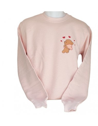 Sweat-Shirt rose - Broderie Ourson tenant un coeur les ligaments